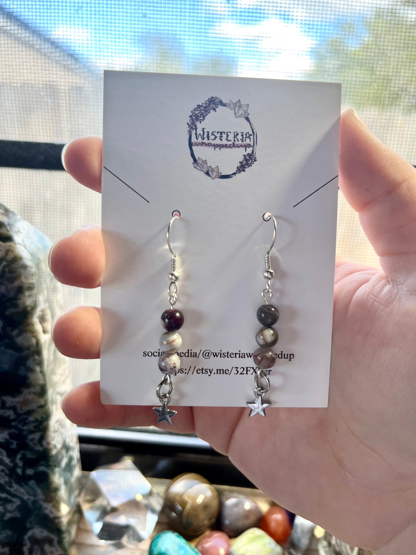 Crazy Lace Agate Star Earrings