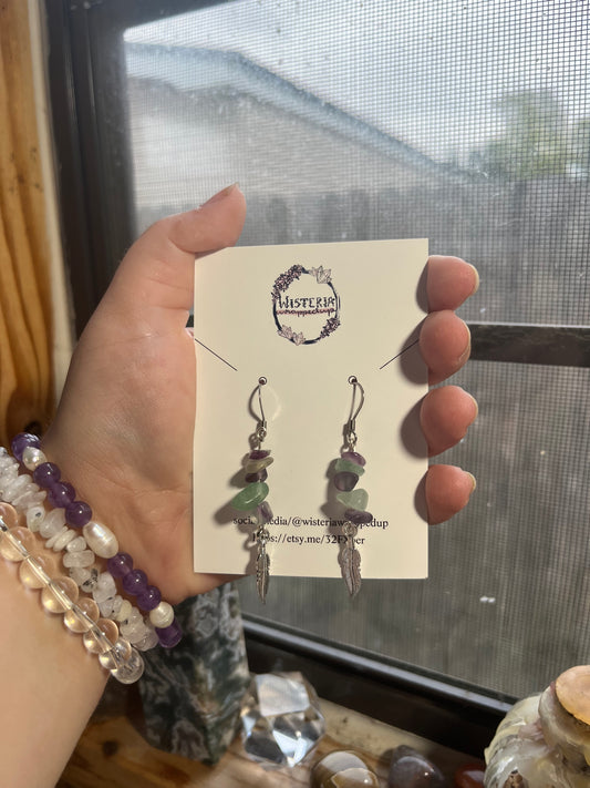 Fluorite Feather Earrings