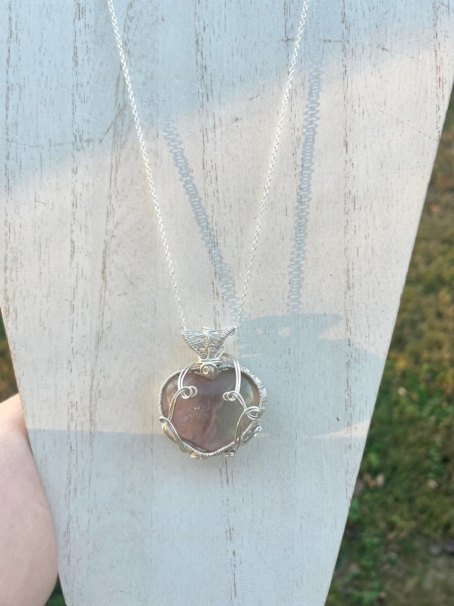 Wire Wrapped Fluorite Heart Pendant