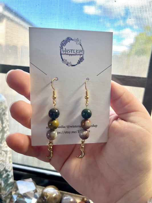 8mm Ocean Jasper Moon Earrings