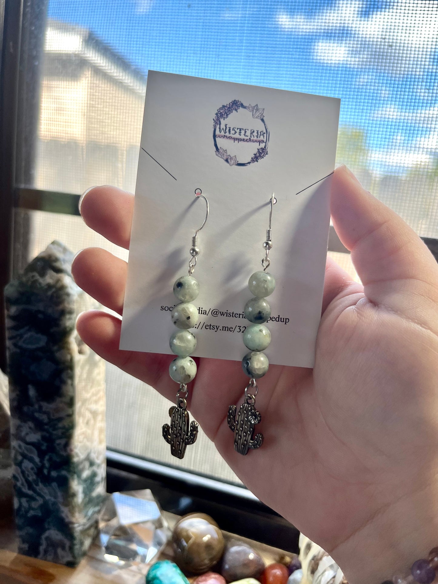 Kiwi Jasper Cactus Earrings