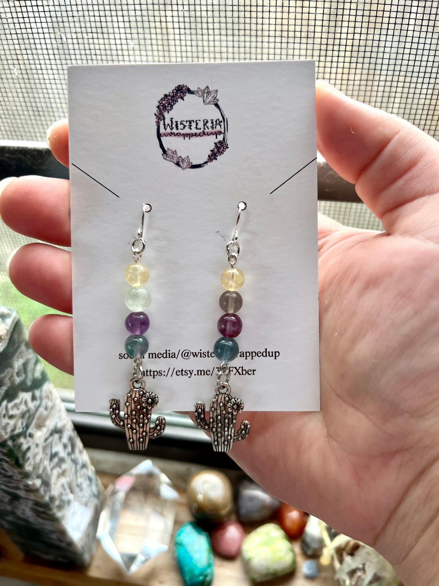 6mm Fluorite Cactus Earrings