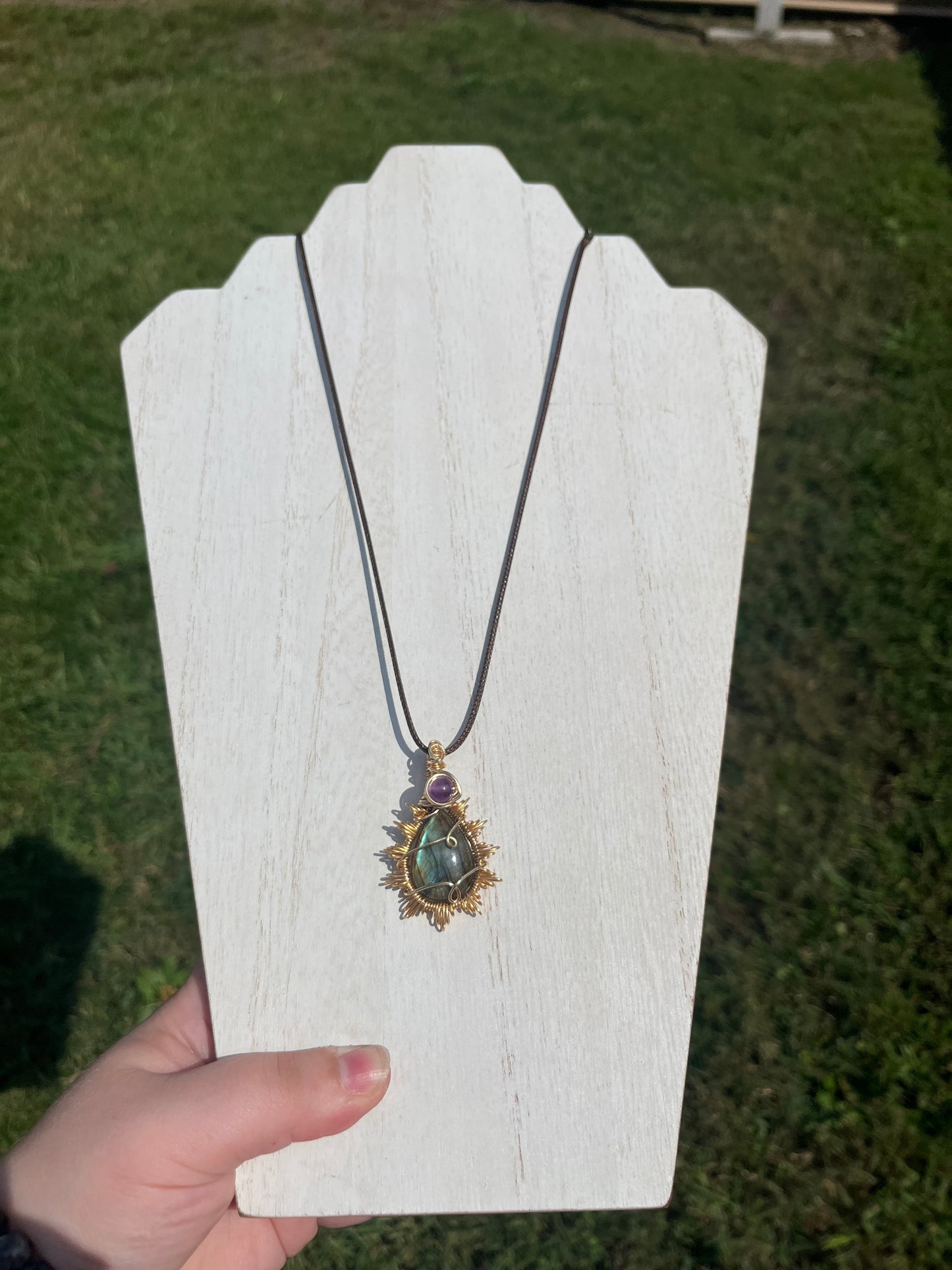 Labradorite Sun Pendant With a Amethyst Accent