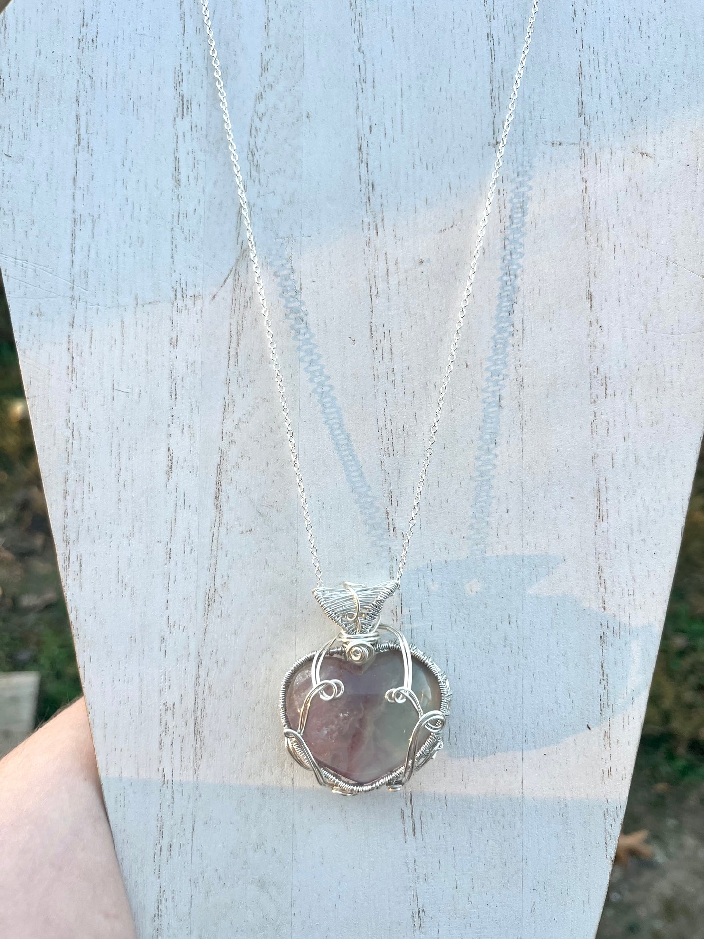 Wire Wrapped Fluorite Heart Pendant