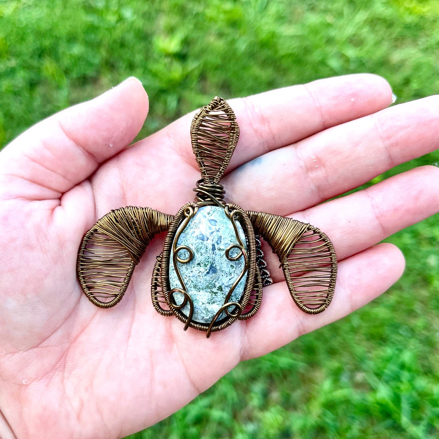 Moss Agate Sea Turtle Pendant