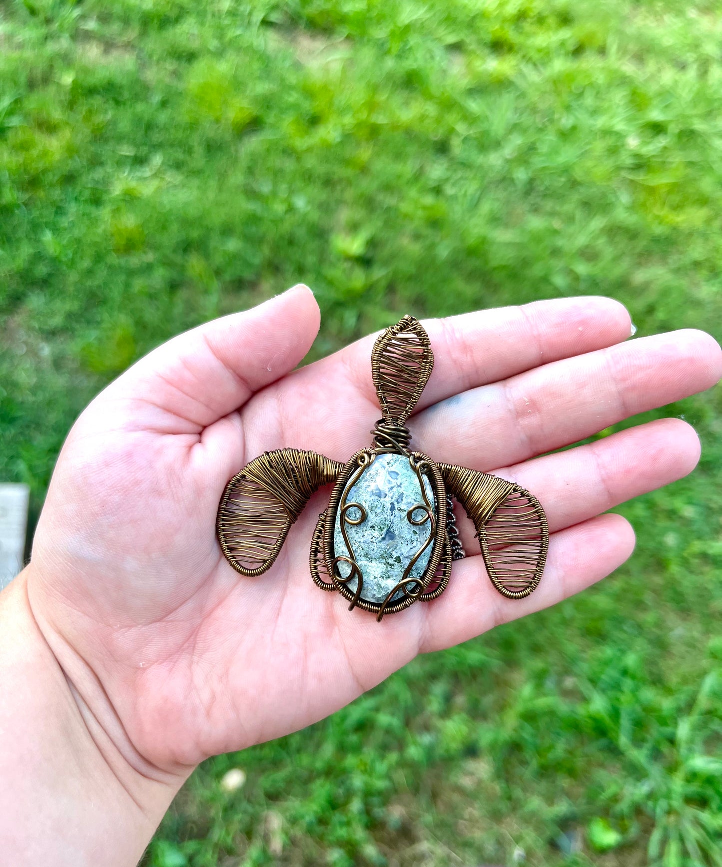 Moss Agate Sea Turtle Pendant